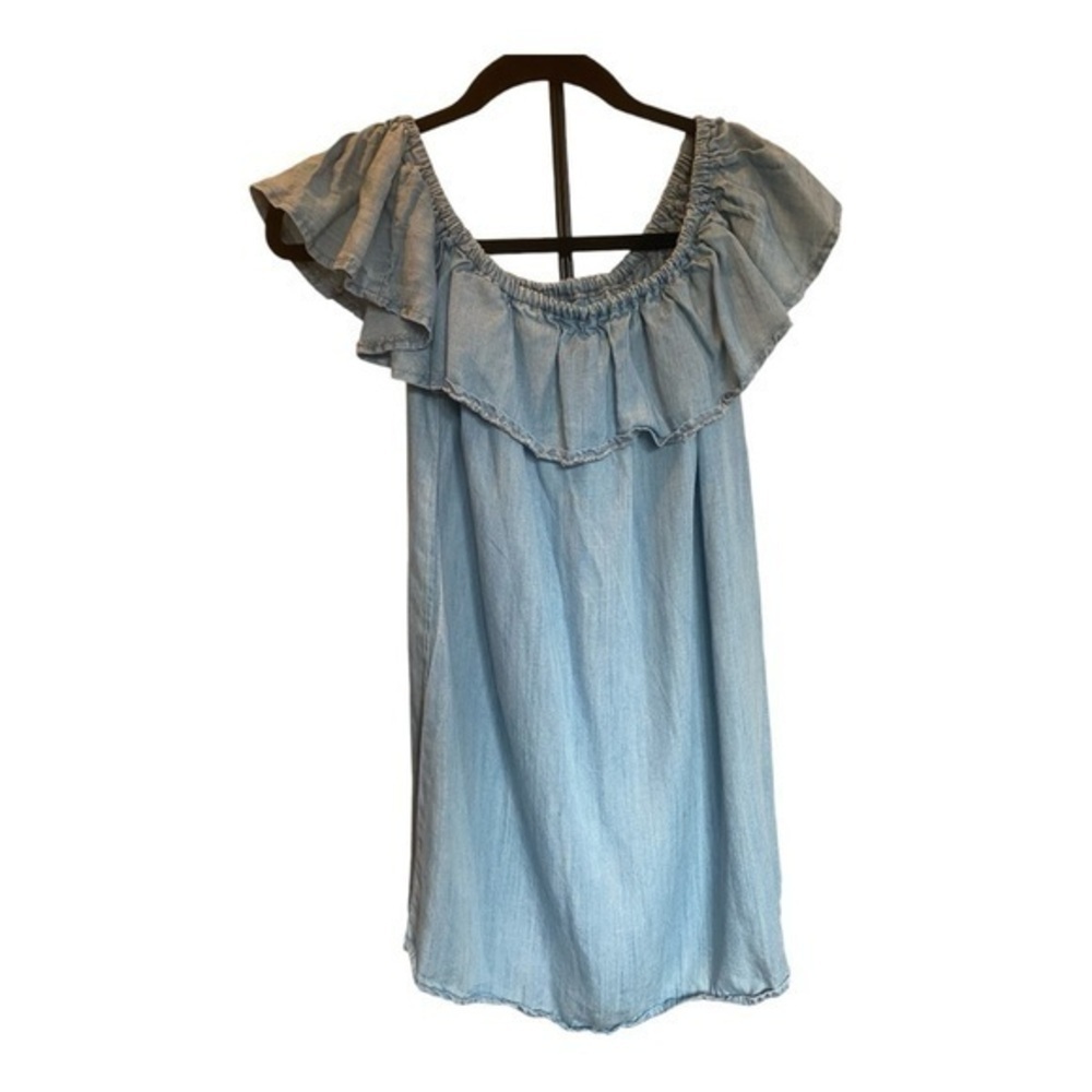 Lulus‎ Women's Chambray Off the Shoulder Ruffle Tunic